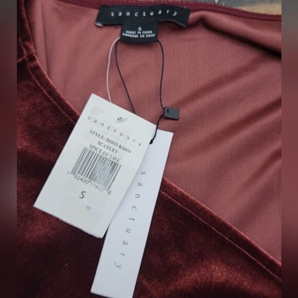 Sanctuary Airy Night Slit Midi Dress Dark Dusty Red Velvet Belted HOCO Size S - Picture 13 of 16